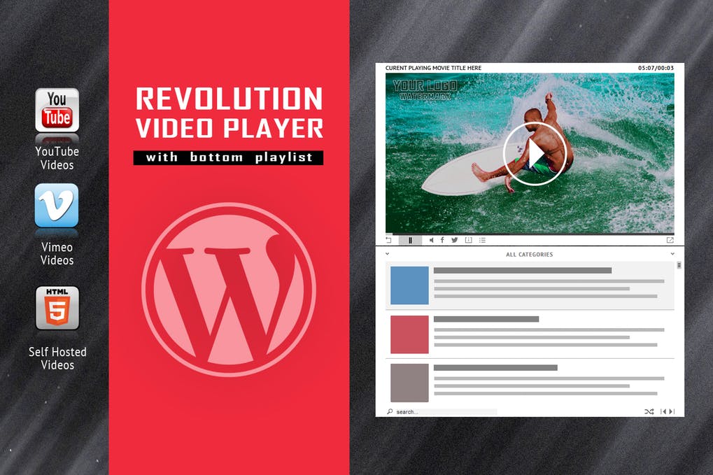 具有底部播放列表的Revolution Video Player