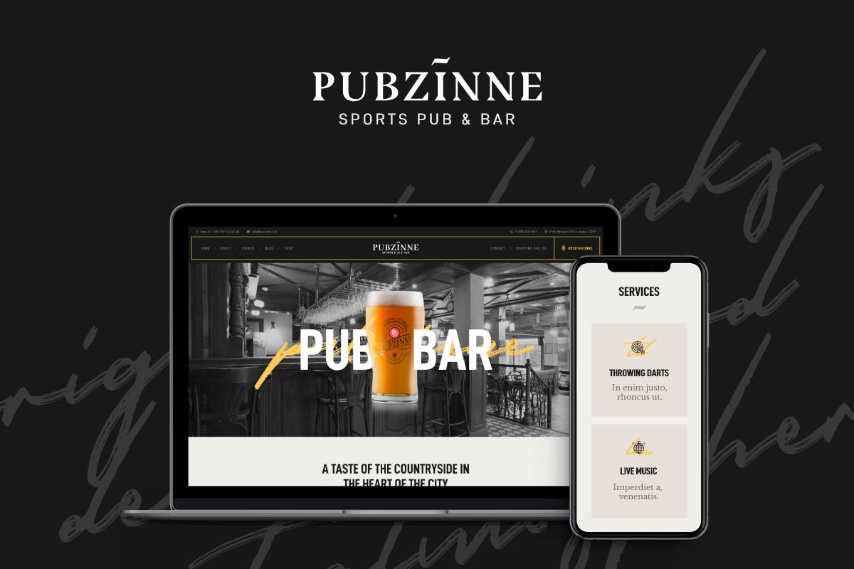 Pubzinne – 酒吧,咖啡馆,餐馆,小酒馆,旅馆,体育酒吧,啤酒厂,足球酒吧网站模板