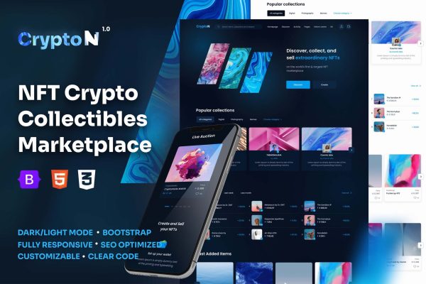 CryptoN – NFT网站建设模板 opensea加密数字产品网站源码