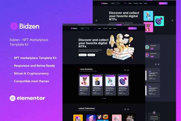 Bidzen – NFT市场网站模板 Elementor Template Kit