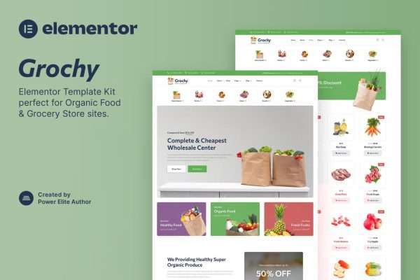 Grochy – 蔬菜水果日用百货网站模板带后台 Elementor Template Kit