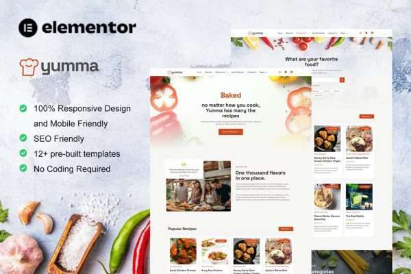 下厨房做菜教程食谱网站模板Elementor Template Kit