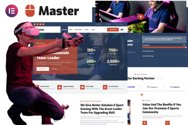 Master – 电子竞技团队和游戏社区 Elementor 模板套件