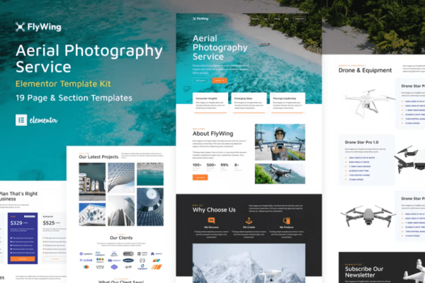 FlyWing – 无人机航拍视频和摄影 WordPress Elementor 模板套件