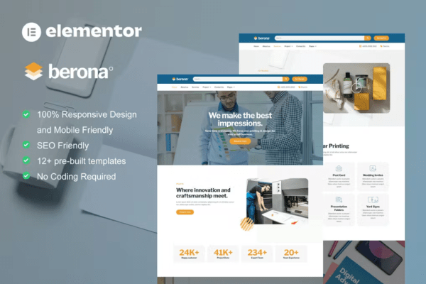 Berona – 印刷和设计服务 Elementor 模板套件