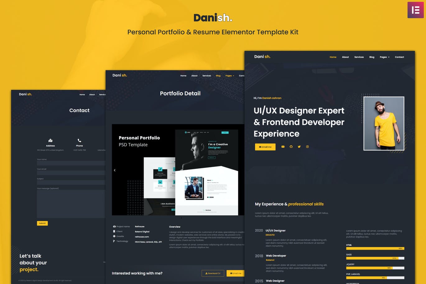 Danish – 个人作品集和简历 Elementor Template Kit