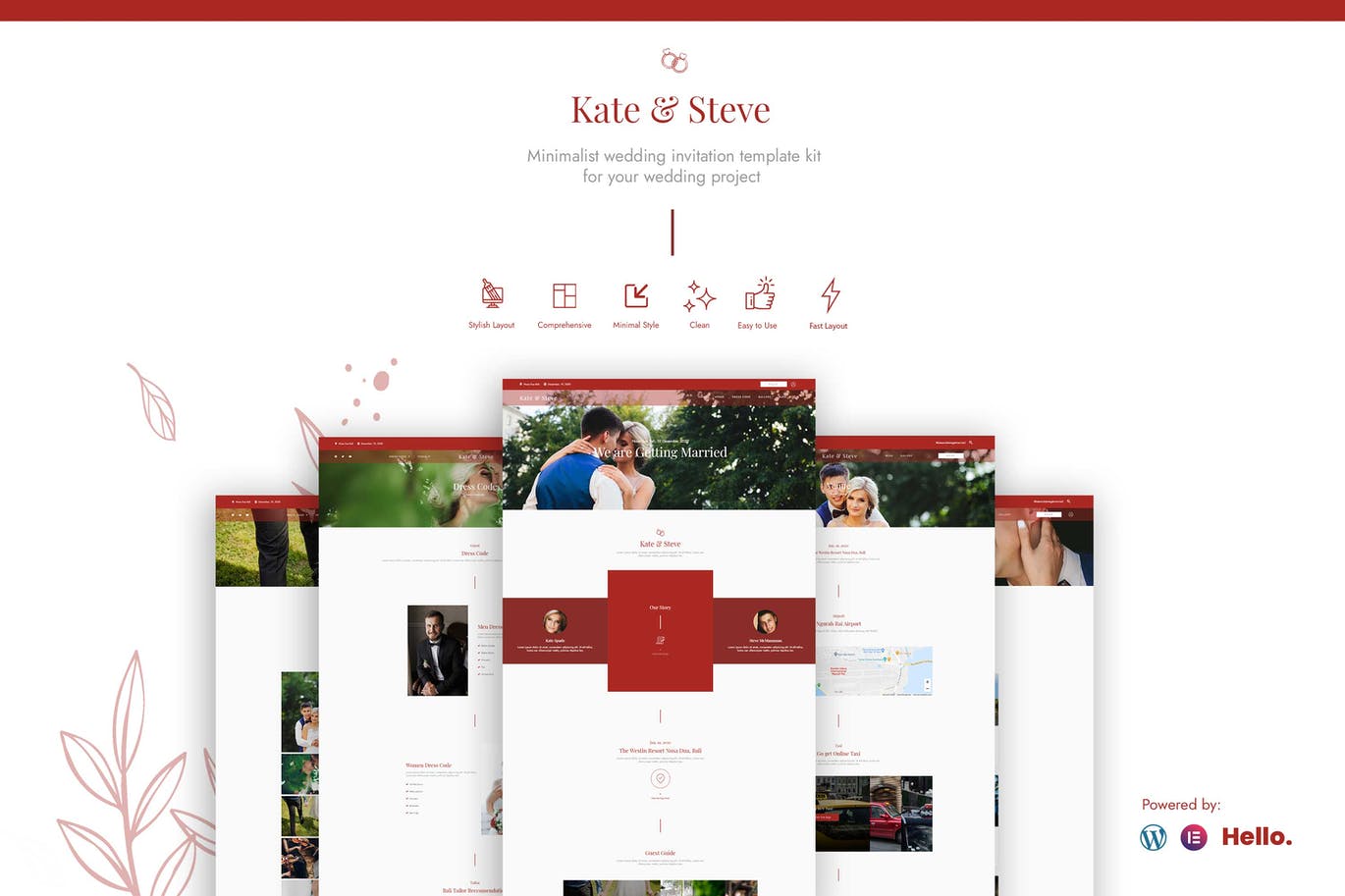 Kate &Steve – 婚礼邀请 Elementor Template Kit