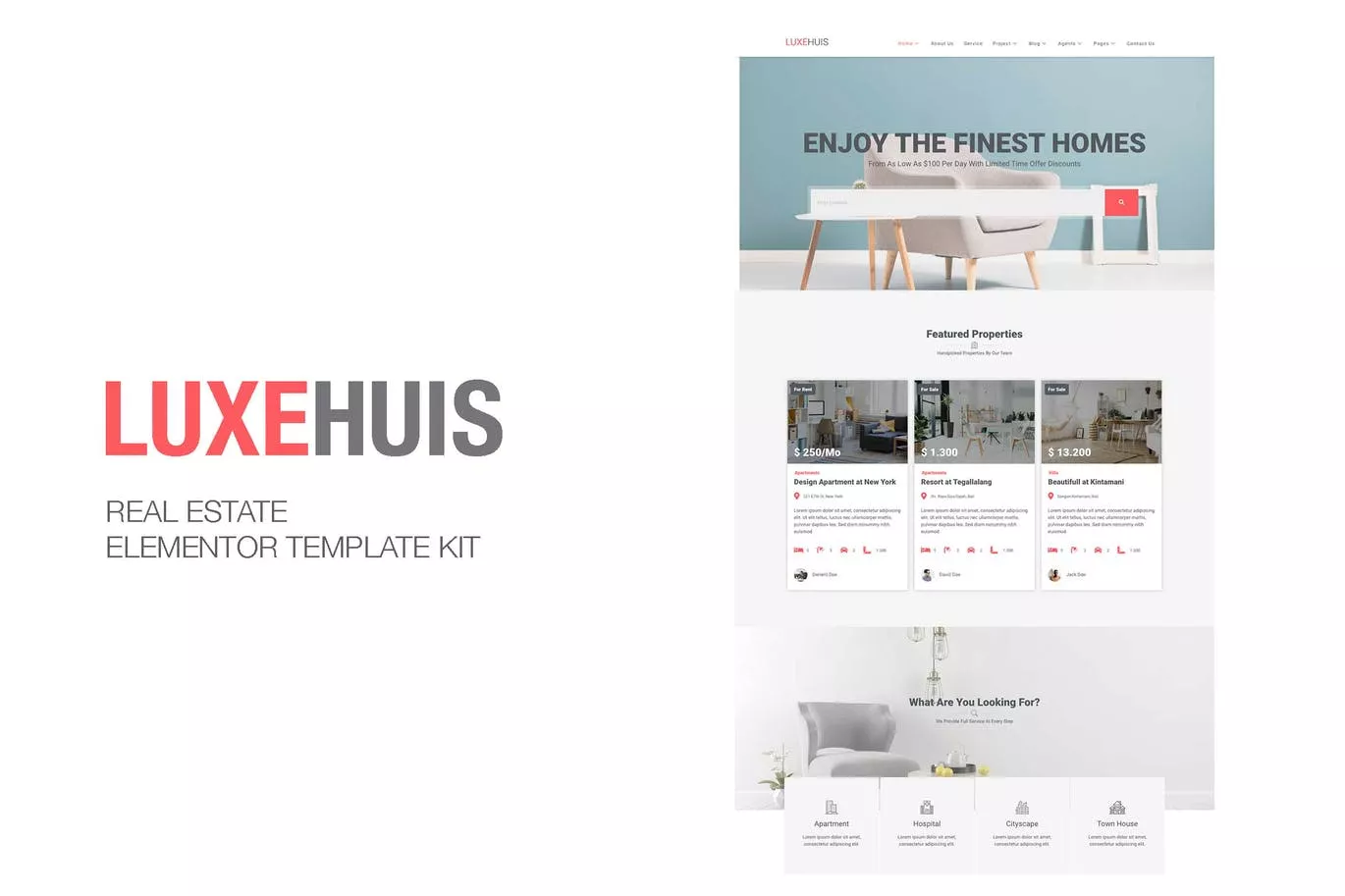Luxehuis – 房地产Elementor Template Kit