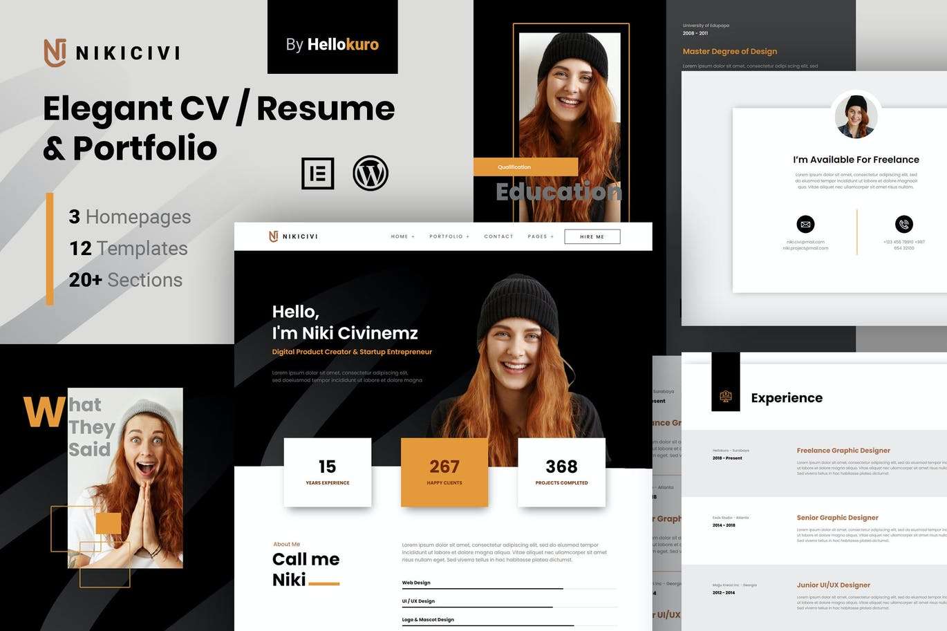 Nikicivi – Elegant CV/Resume & Portfolio Elementor Template Kit