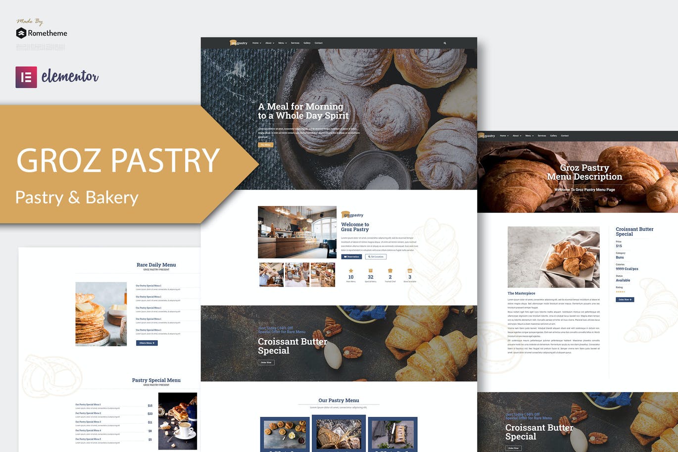 GrozPastry – 面包店Elementor模板工具包