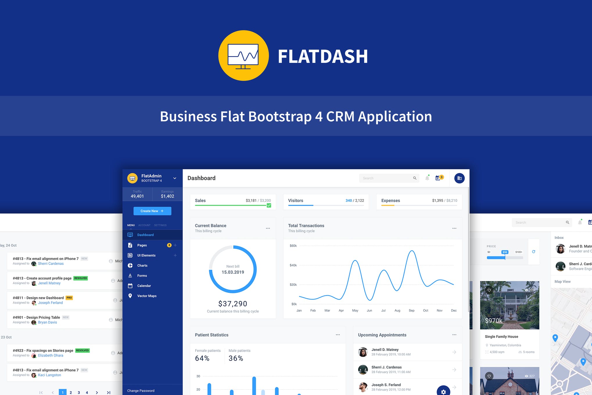 FlatDash-商业CRM仪表板应用程序