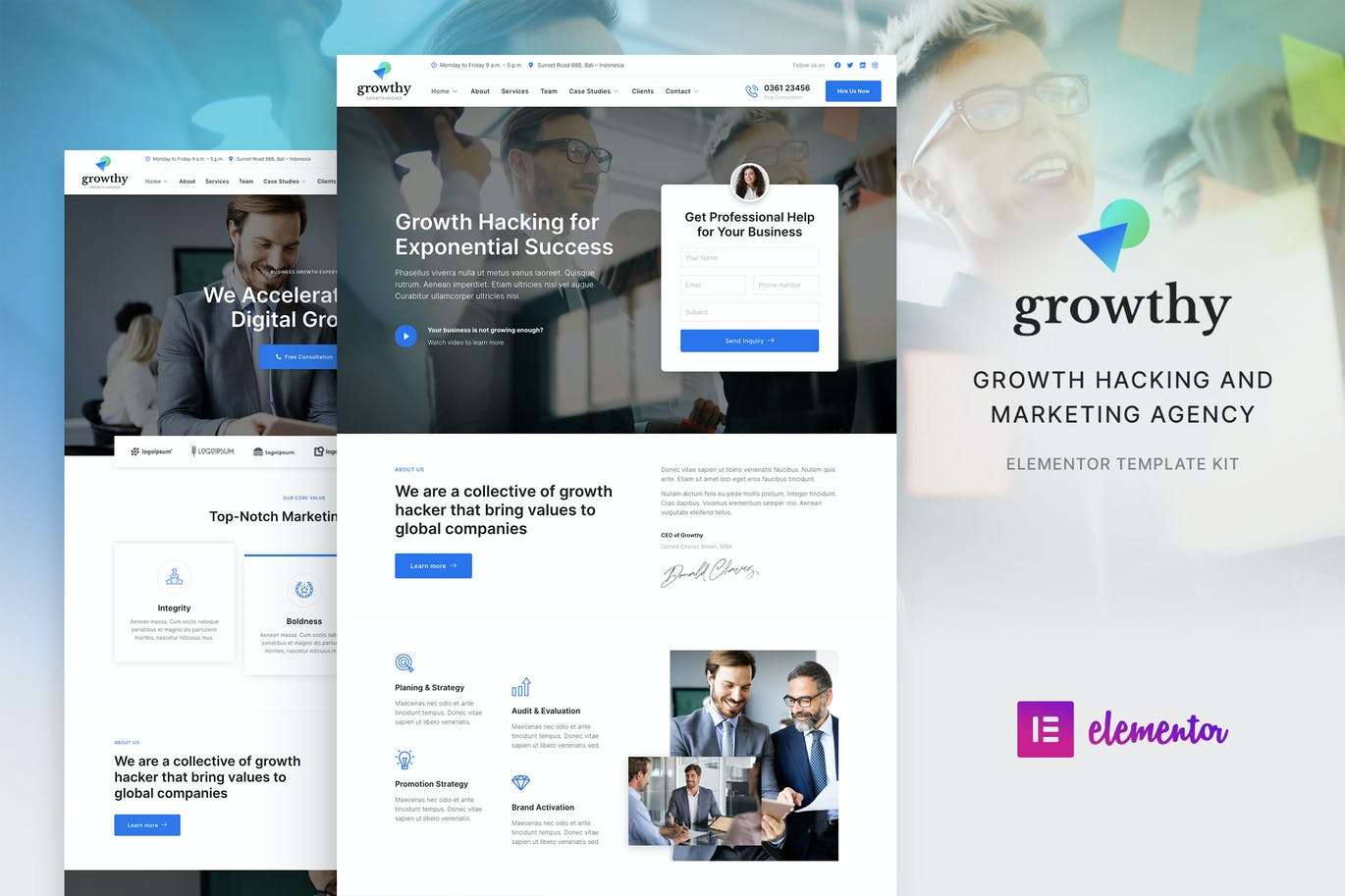 Growthy – 增长黑客和营销机构 Elementor Template Kit