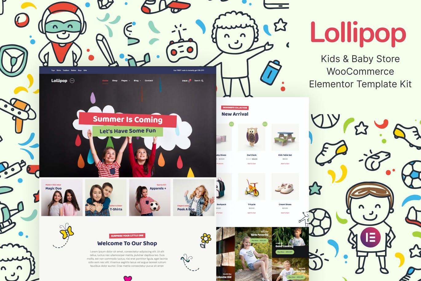 Lollipop – 儿童和婴儿用品店WooCommerce Elementor Template Kit
