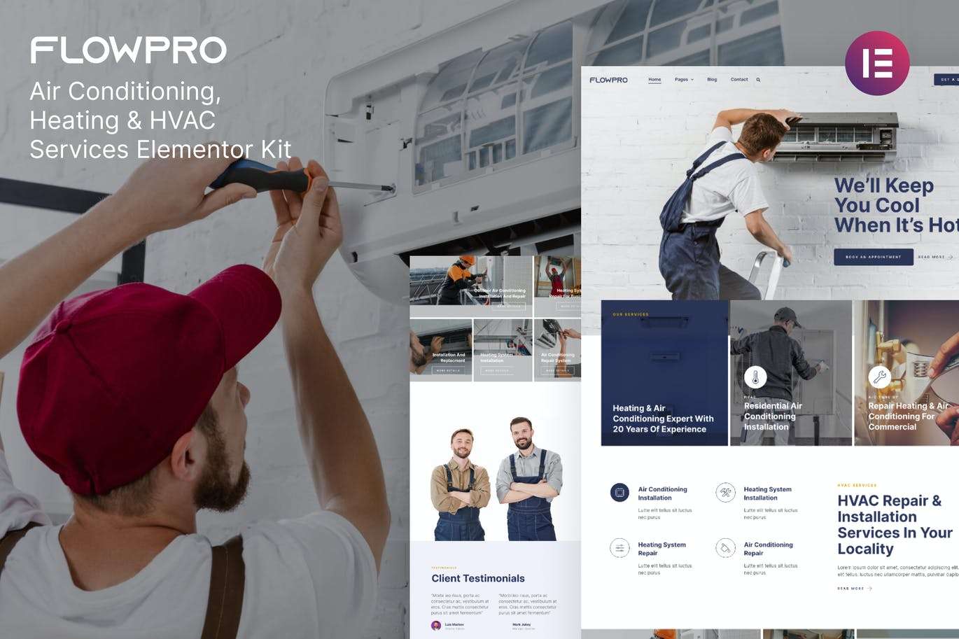 FlowPro — 空调供暖和 HVAC 服务 Elementor Template Kit