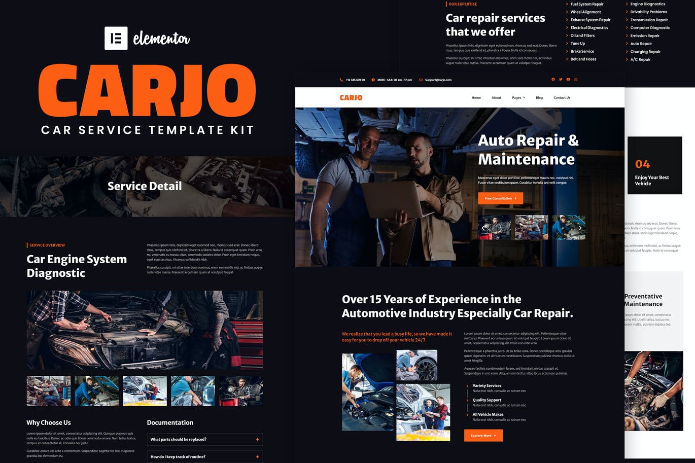 Carjo – 汽车服务和维修 Elementor Template Kit