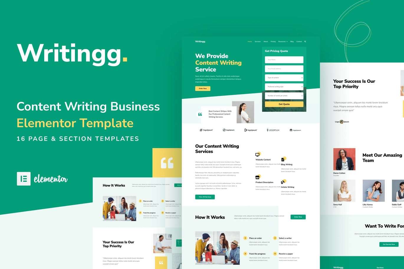 Writingg – 内容文案服务 Elementor Template Kit
