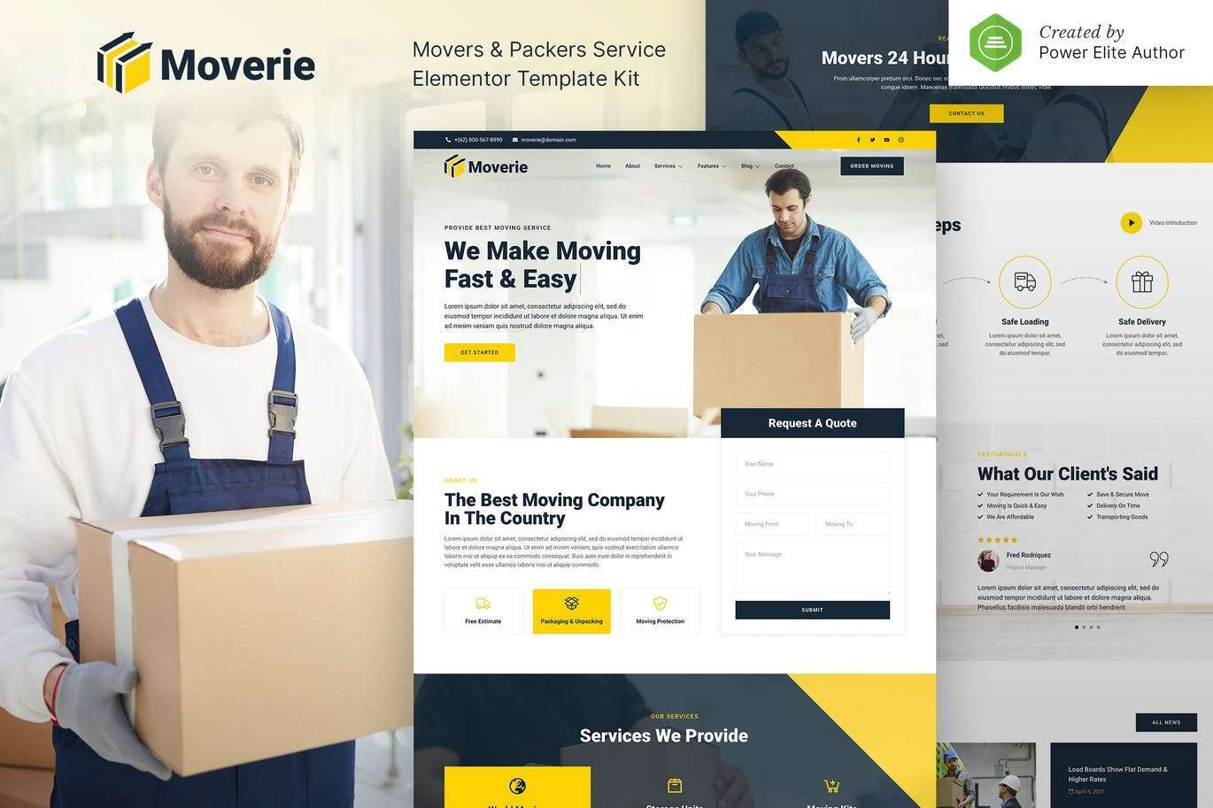 Moverie – 搬运工和包装工服务  Elementor Template Kit