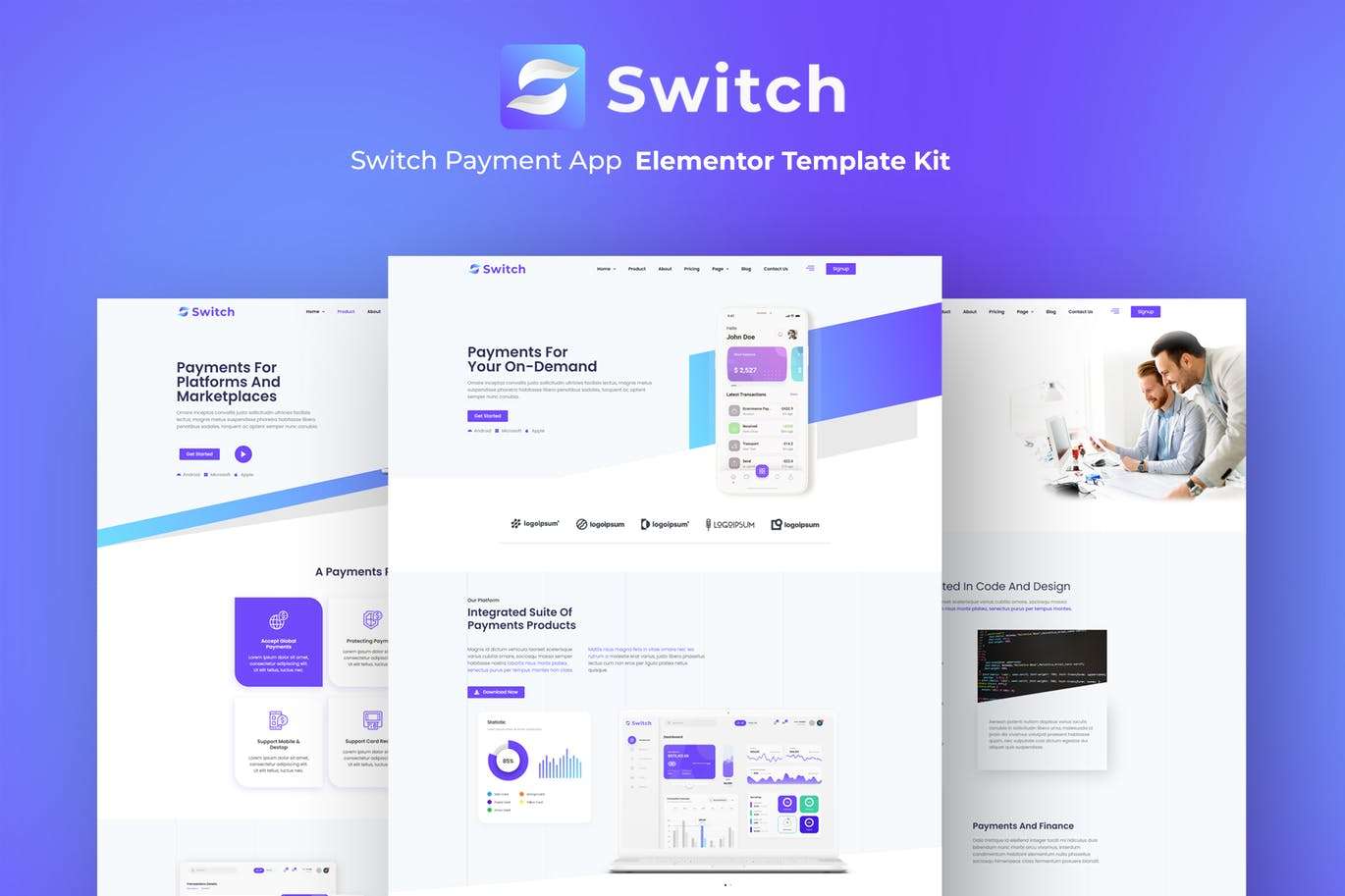 Switch – 支付应用 Elementor Template Kit