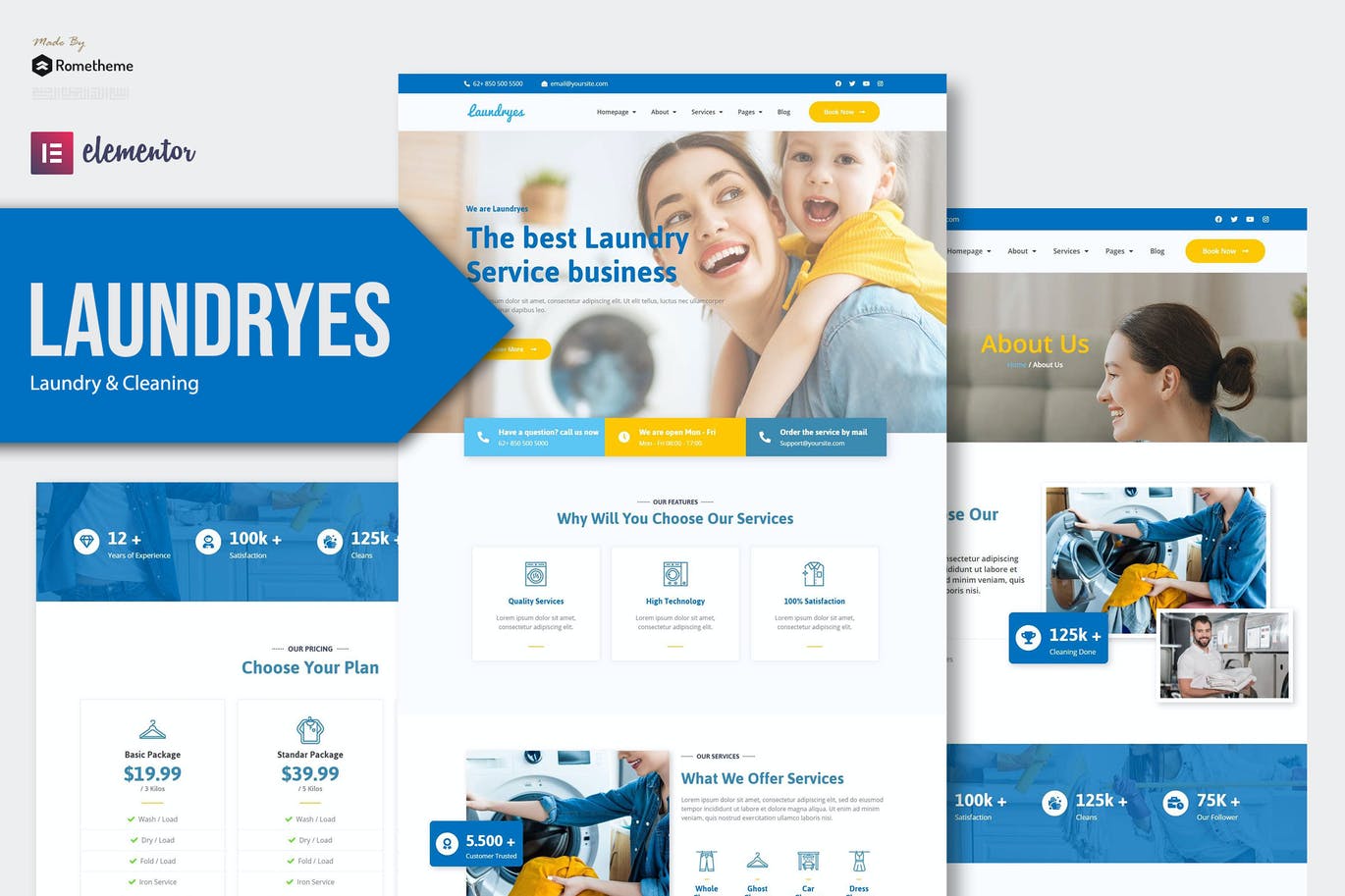 Laundryes – 洗衣和清洁 Elementor Template Kit