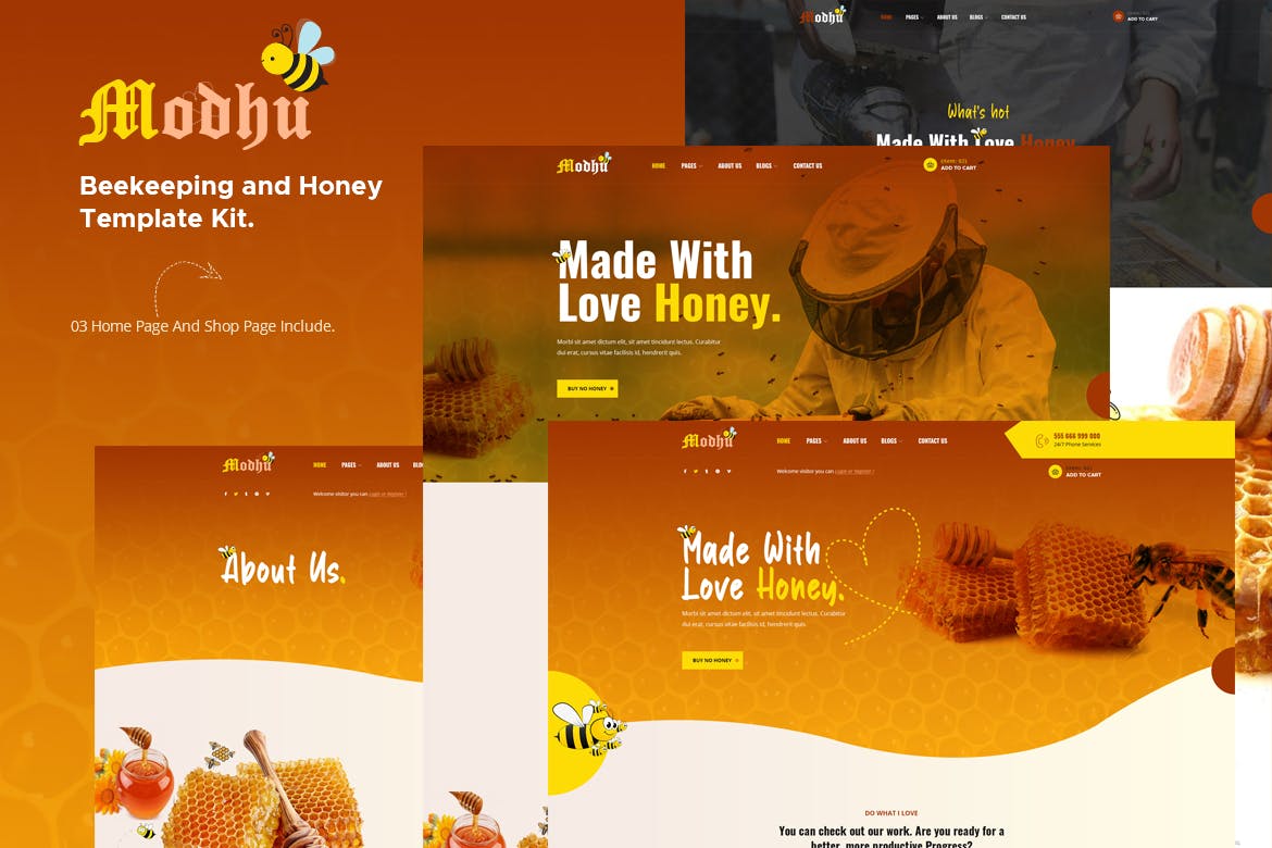 Modhu – 养蜂和蜂蜜 Elementor Template Kit