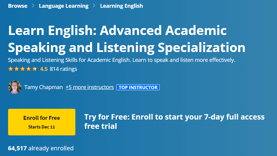 【Coursera中英字幕】Learn English: Advanced Academic Speaking and Listening Specialization