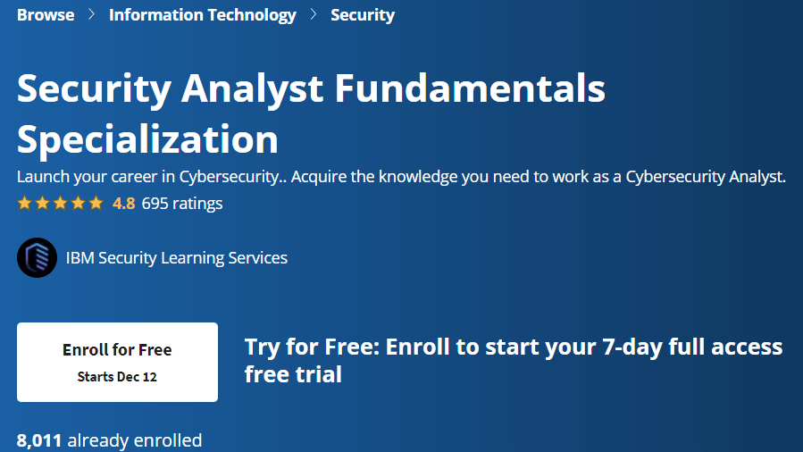 【Coursera中英字幕】Security Analyst Fundamentals Specialization