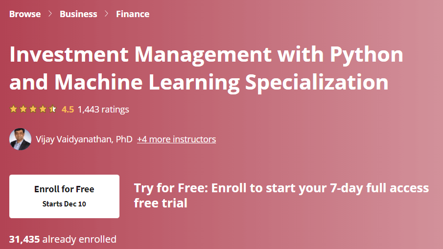 【Coursera中英字幕】Investment Management with Python and Machine Learning Specialization