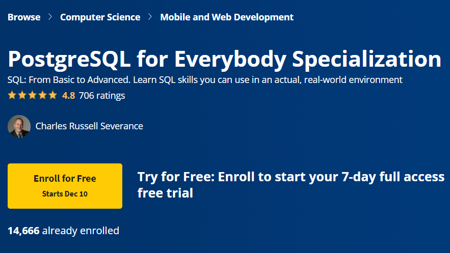 【Coursera中英字幕】PostgreSQL for Everybody Specialization