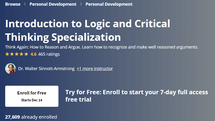 【Coursera中英字幕】Introduction to Logic and Critical Thinking Specialization
