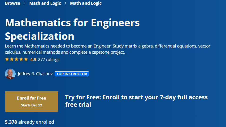 【Coursera中英字幕】Mathematics for Engineers Specialization