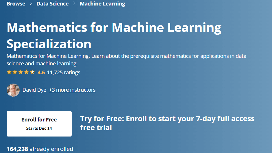 【Coursera中英字幕】Mathematics for Machine Learning Specialization