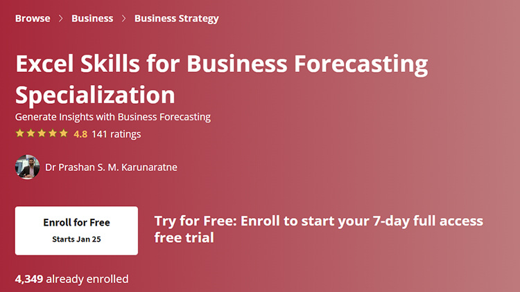 【Coursera中英字幕】Excel Skills for Business Forecasting Specialization