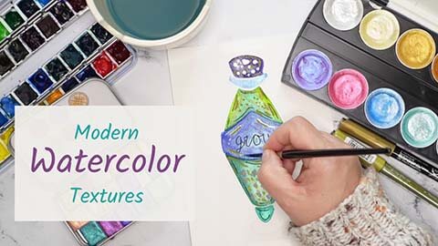 【Skillshare中英字幕】Modern Watercolor Textures & Techniques: Fun Watercolor Bottles – Includes Free Bottle Line Drawings