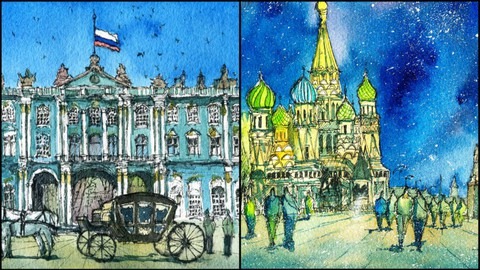 【Udemy中英字幕】Urban Sketching: Draw and Paint a First Snowfall in Moscow