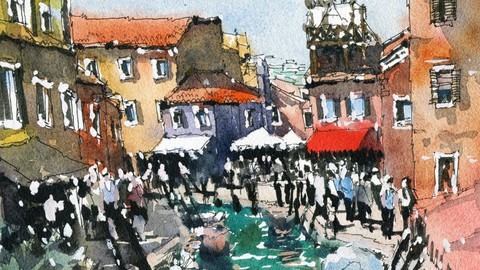 【Udemy中英字幕】Urban Sketching in Burano: Watercolour Line and Wash